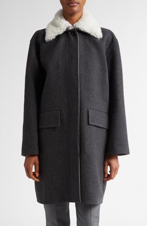 Bal Wool & Cashmere Coat with Removable Genuine Shearling Collar