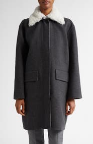 Thom Browne Bal Wool & Cashmere Coat with Removable Genuine Shearling Collar