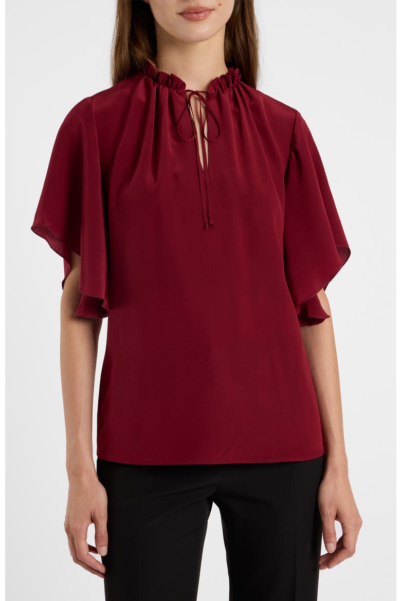 Guita Flutter Sleeve Silk Blouse, Main, color, Chili Pepper
