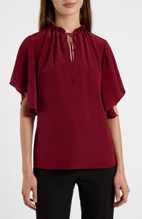 Guita Flutter Sleeve Silk Blouse