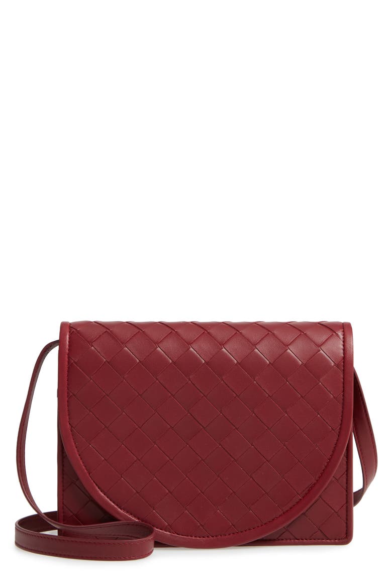 Intrecciato Leather Wallet on a Strap, Main, color, BORDEAUX