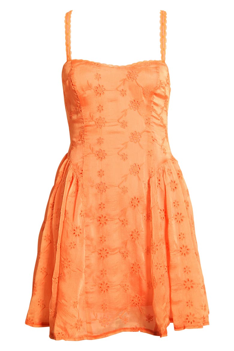 Eyelet Lace Fit & Flare Party Dress, Alternate, color, TANGERINE