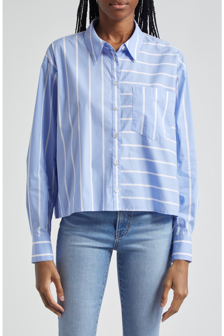 Kinley Directional Stripe Cotton Blend Button-Up Shirt, Main, color, HYDRANGEA/ WHITE