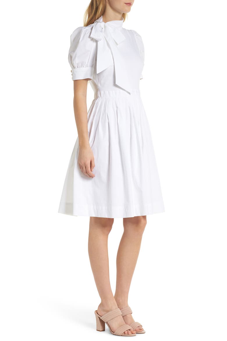 Hanna Puff Sleeve Cotton Poplin Dress, Alternate, color, WHITE