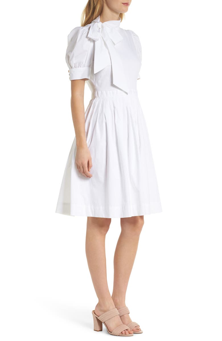 Gal Meets Glam Collection Hanna Puff Sleeve Cotton Poplin Dress, Alternate, color, 