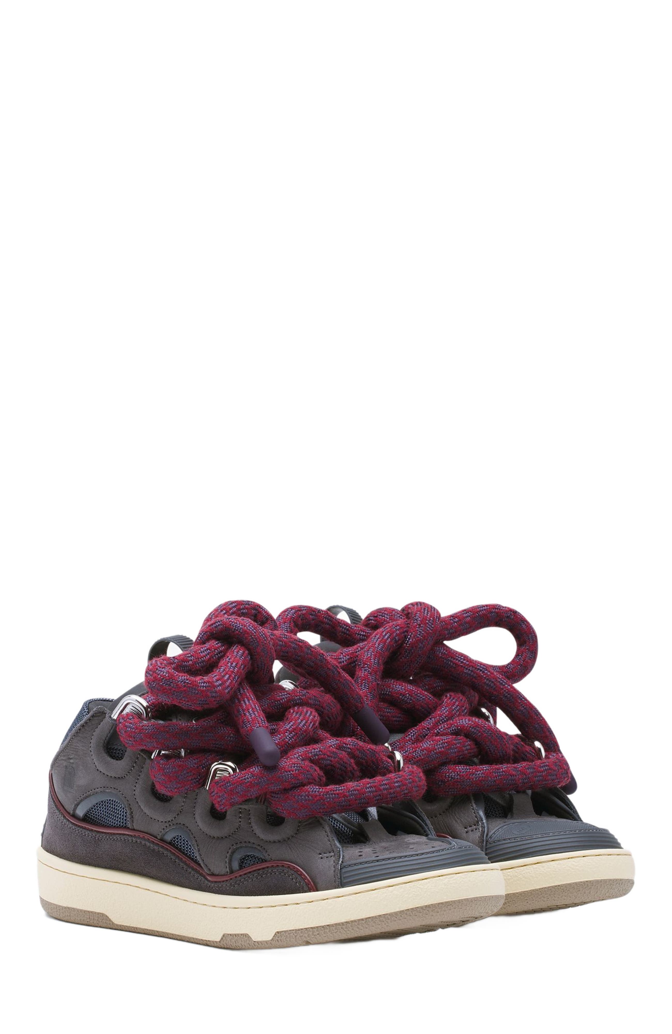 Lanvin CURB SNEAKERS IN LEATHER WITH SNAKE LACES, Alternate, color, 