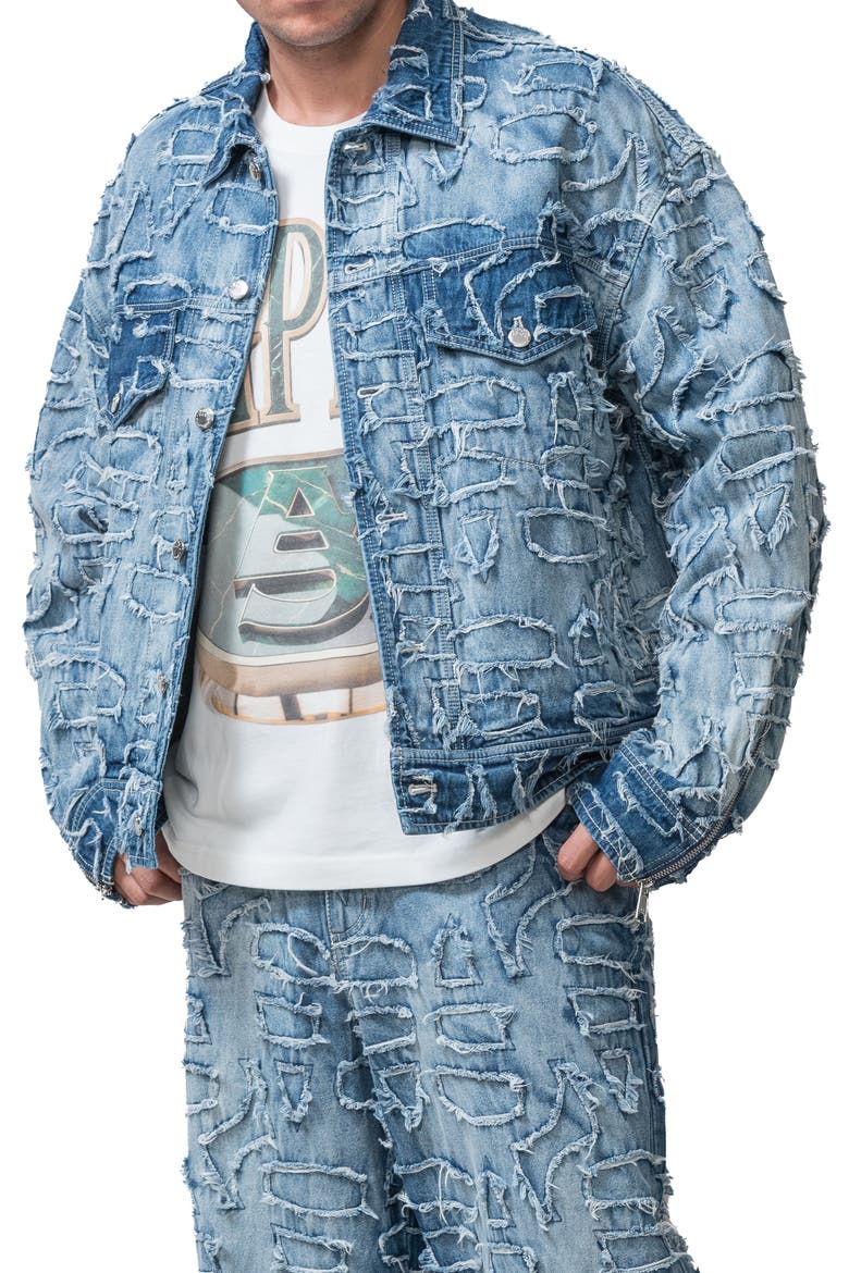 Alida Burnout Denim Jacket, Main, color, Blue