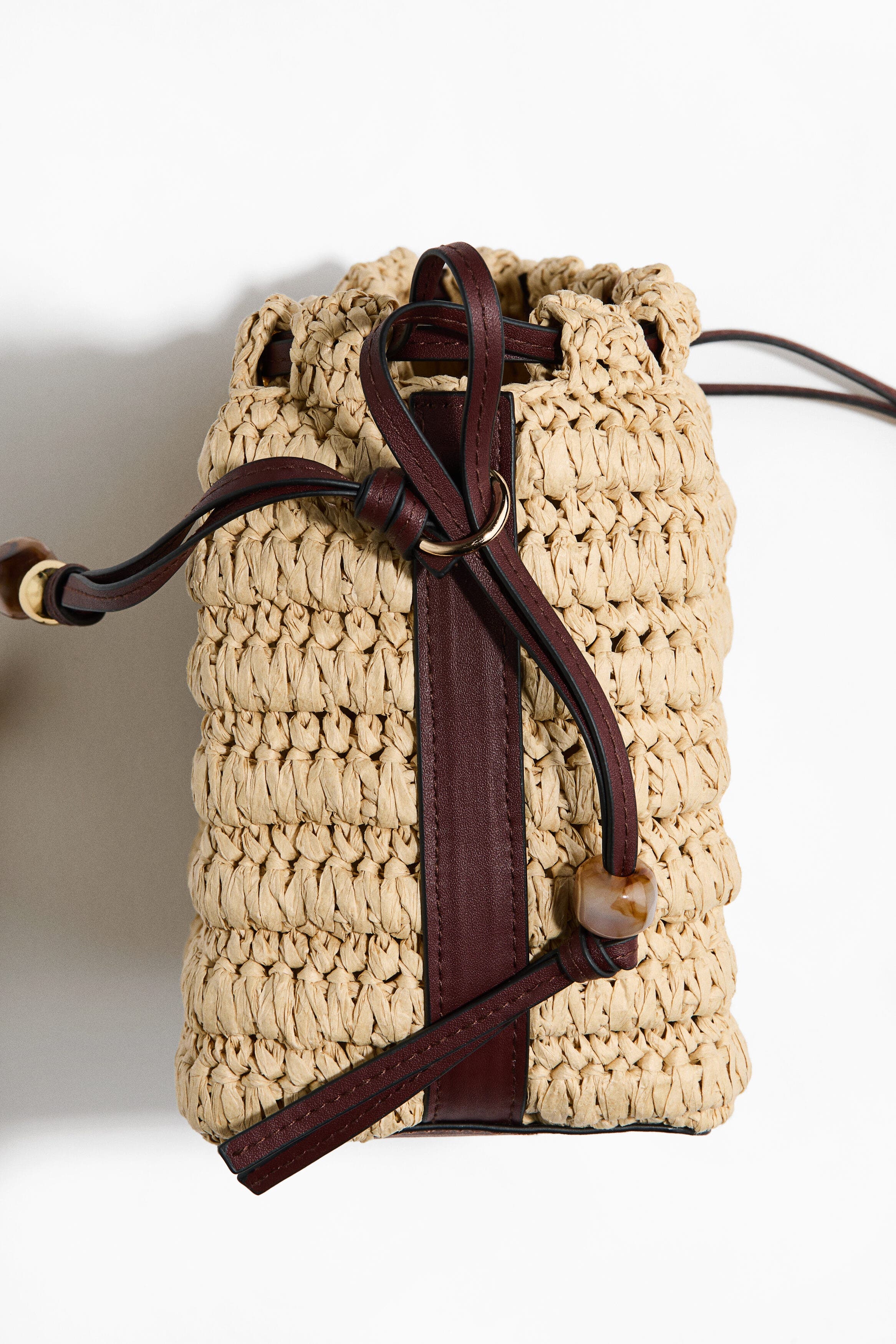 Bead-detail Straw Crossbody Bag, Alternate, color, Beige/dark brown