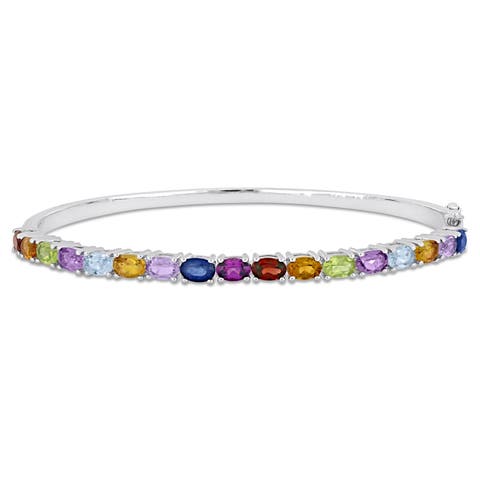 Multi-Gem Half Tennis Bangle Sterling Silver