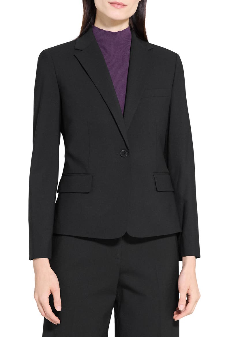 Slim Fit Stretch Wool One Button Blazer, Main, color, BLACK