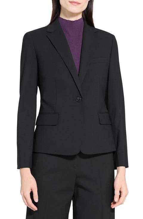 Slim Fit Stretch Wool One Button Blazer