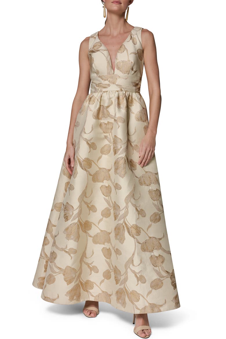 Floral Metallic Jacquard Gown, Main, color, GOLD MULTI
