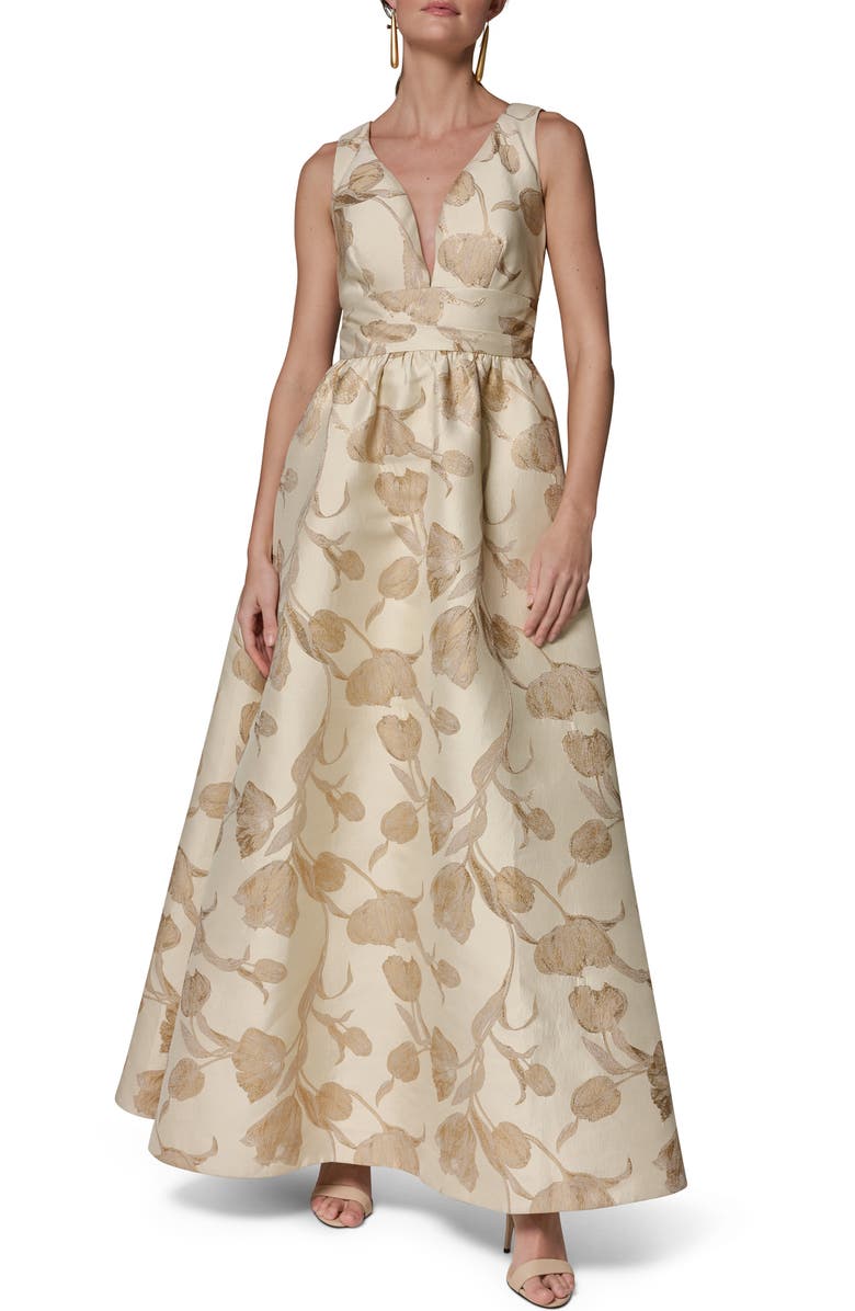 Donna Karan New York Floral Metallic Jacquard Gown, Main, color, Gold Multi