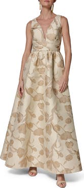 Donna Karan New York Floral Metallic Jacquard Gown