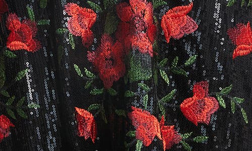Shop Dress The Population Daven Floral Print Sequin Strapless Gown In Rouge Multi