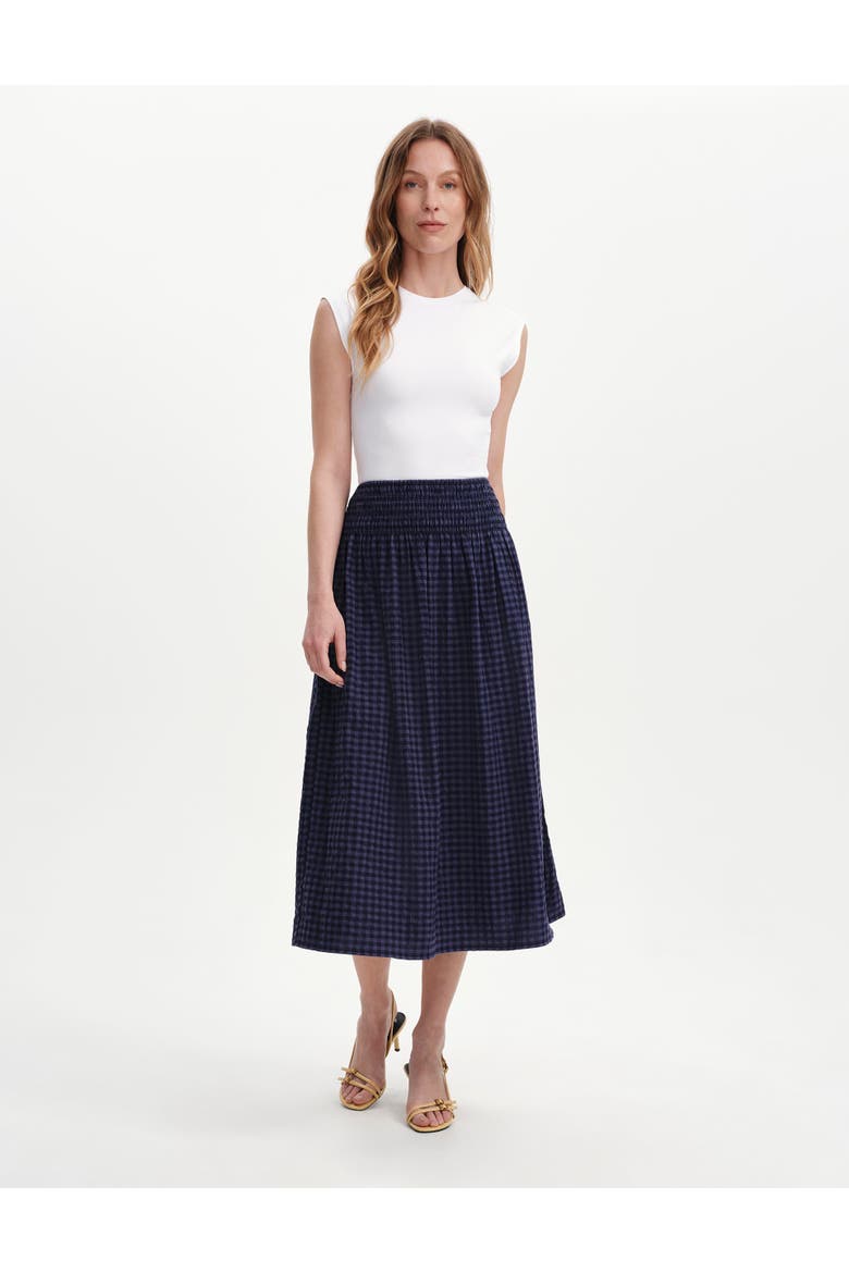 Vanessa Gingham Seersucker Midi Skirt, Alternate, color, Navy