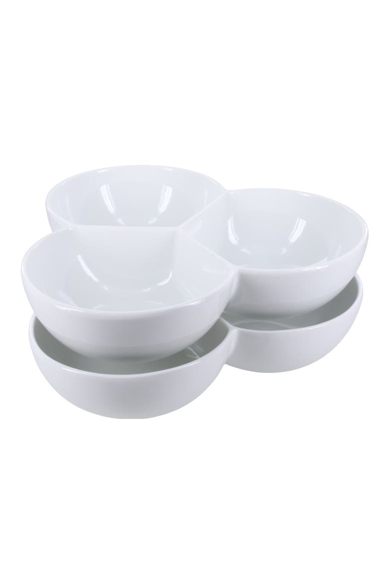 Set of 2 3-Section Serving Bowls, Alternate, color, WHITE