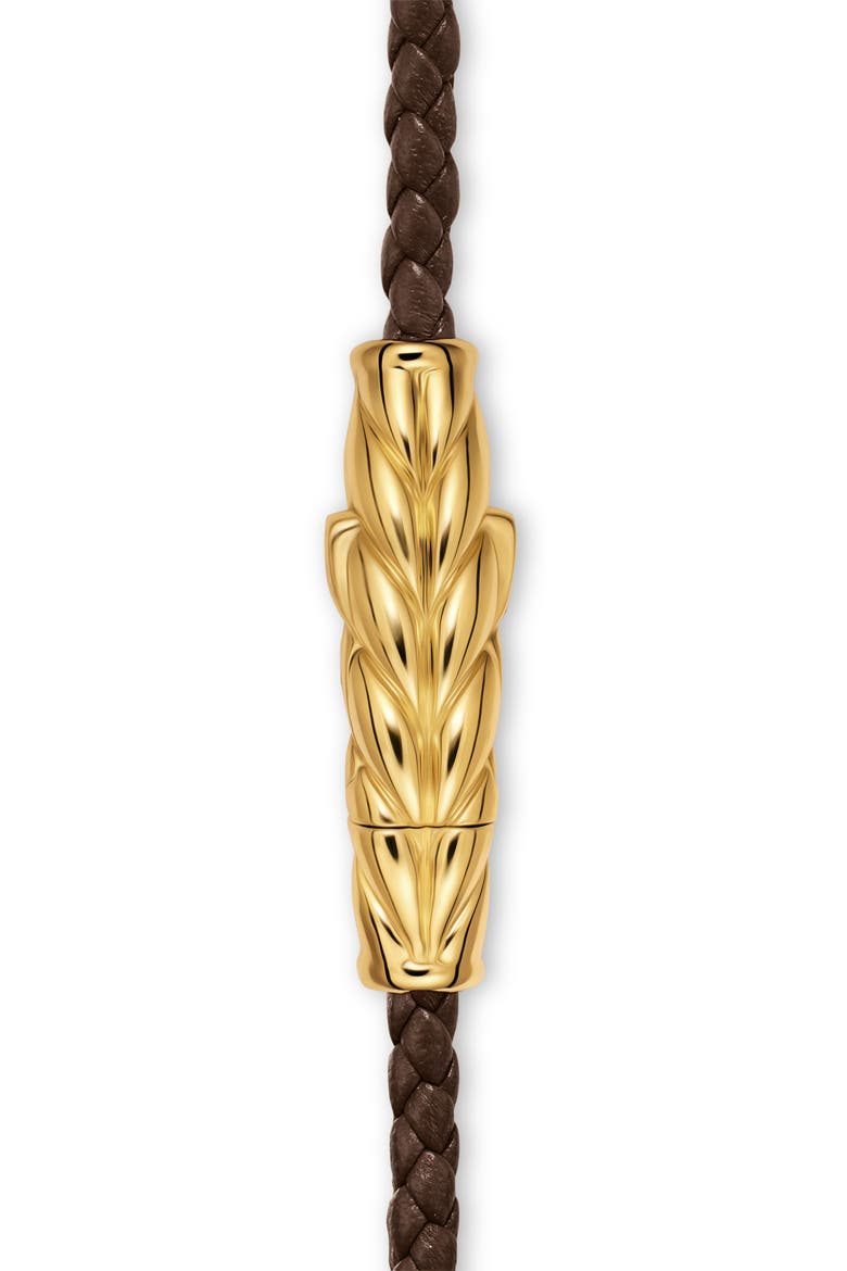 Men's Chevron Triple Wrap Bracelet in Leather with 18K Yellow Gold, 3mm, Alternate, color, BROWN