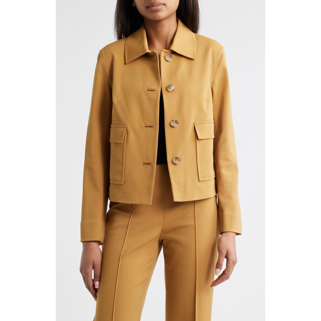 Anne Klein Double Weave Cotton Jacket In Brown