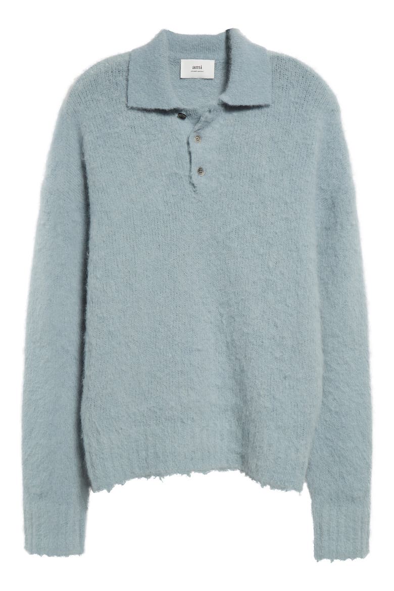 Alpaca & Wool Blend Polo Sweater, Alternate, color, AQUAMARINE