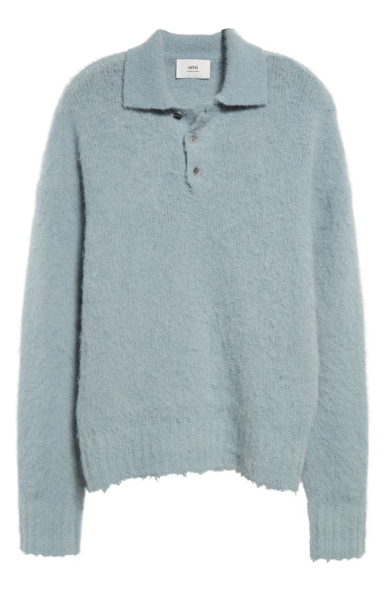 AMI PARIS Alpaca & Wool Blend Polo Sweater, Alternate, color, 