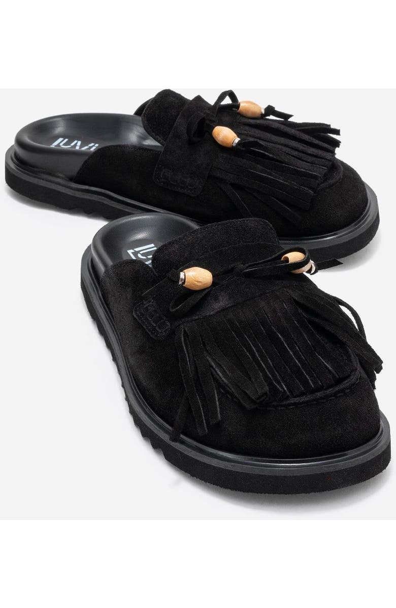 Forever & Always Shoes Carol Tassel Leather Mule, Main, color, Black Suede Leather