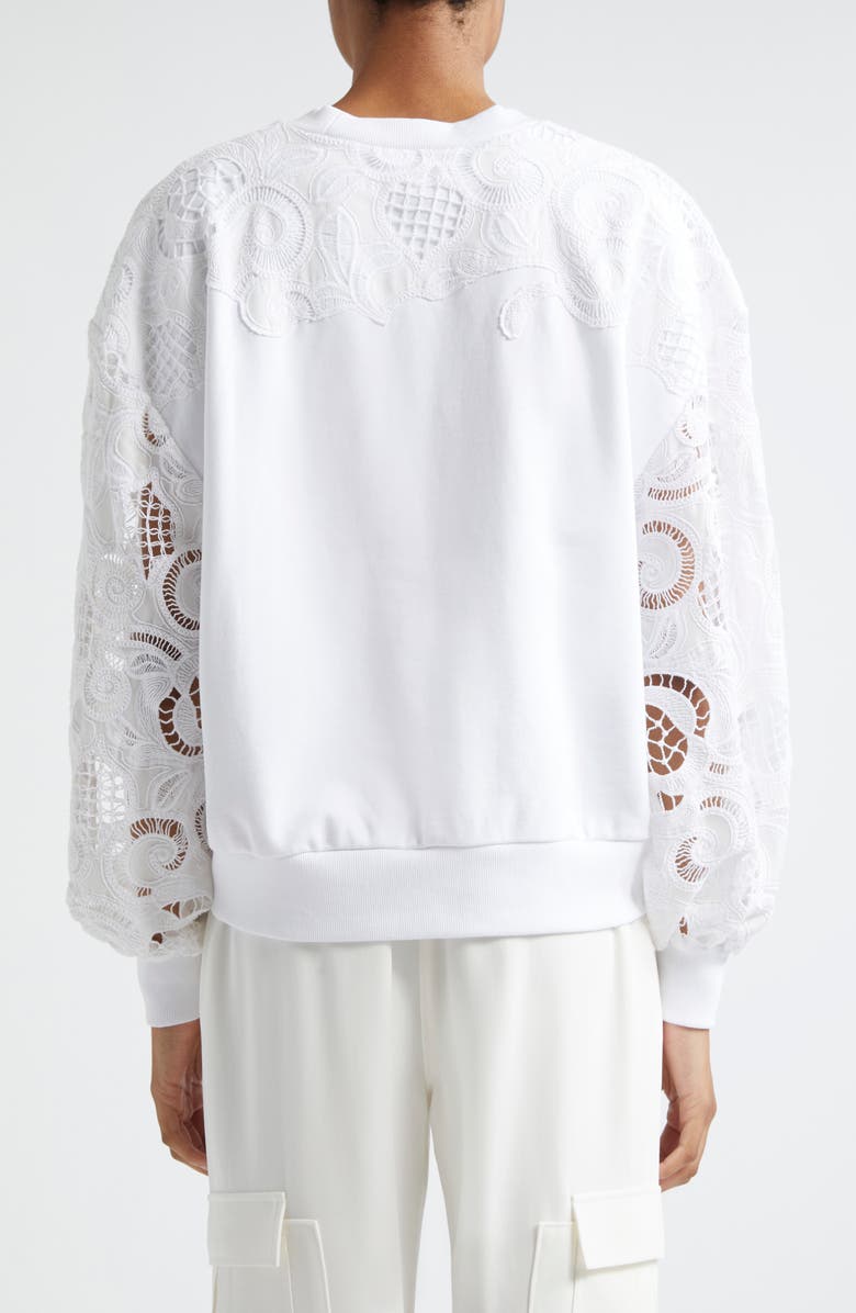 Cinq à Sept Lace Sleeve Cotton Sweatshirt, Alternate, color, White
