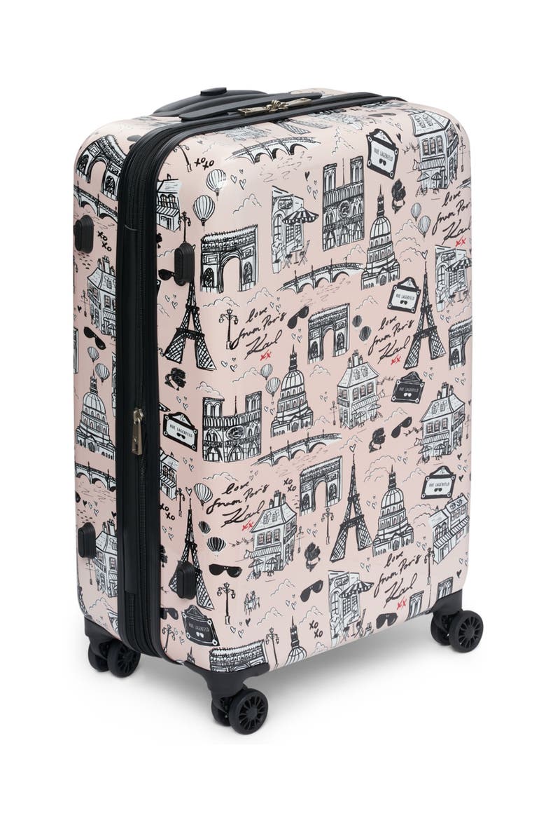 Karl in Paris Upright Suitcase, Alternate, color, Pink/Black