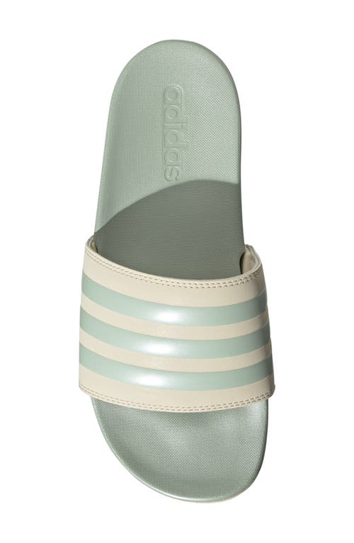 Adidas Originals Adilette Comfort Womens Faux Leather Cushioned Footbed Slide Sandals In White/green Met./green Met.