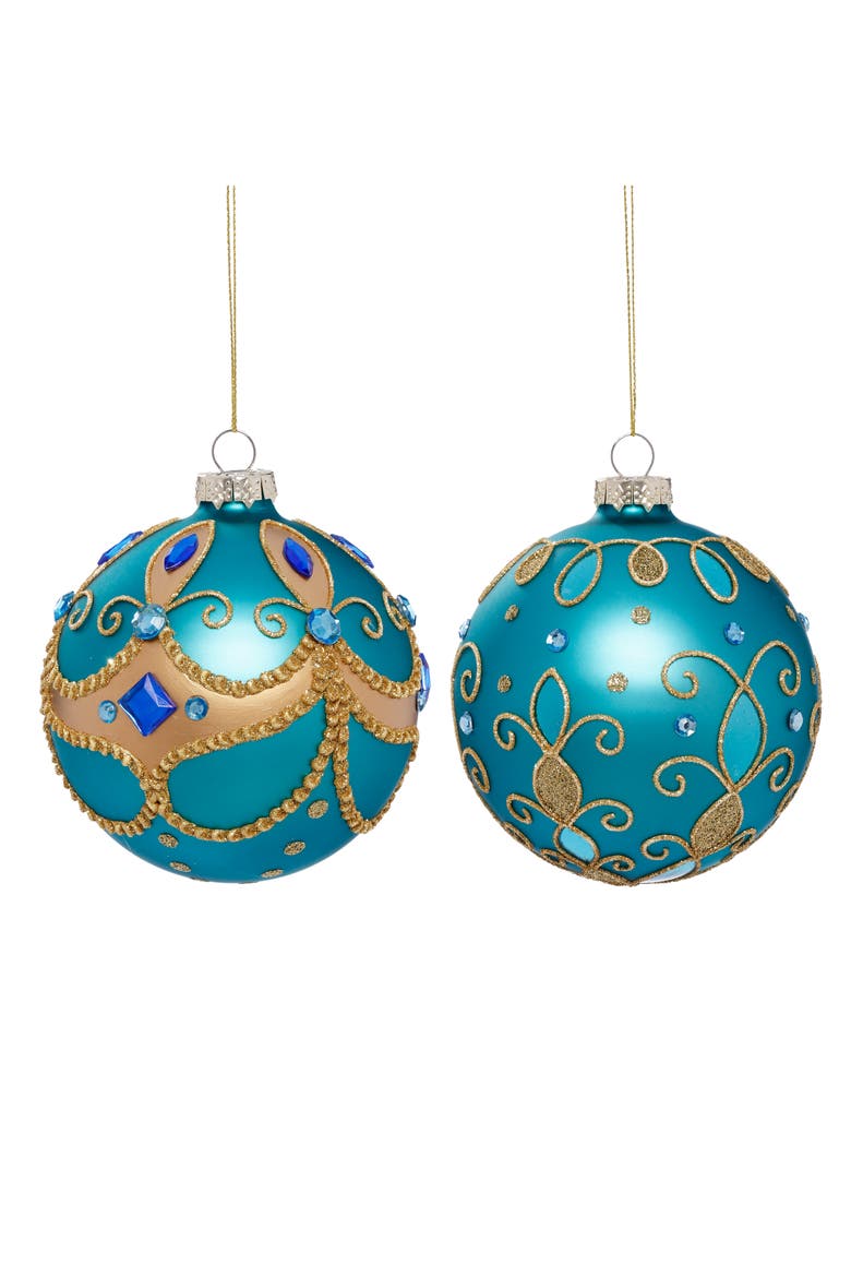 Gold Swirl Drop Ornament, Box of 6, Main, color, Teal