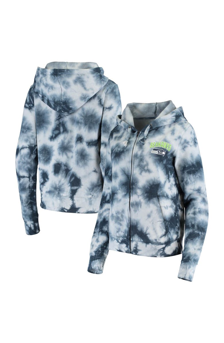 New Era Women's New Era College Navy Seattle Seahawks Tie Dye Fleece Full-Zip Hoodie, Main, color, Navy