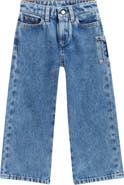 Palm Angels Kids' Embroidered Wide Leg Jeans