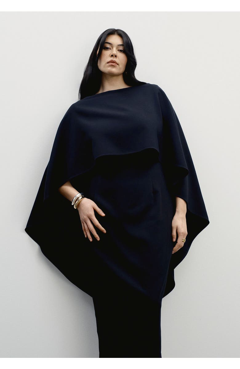 11 Honoré Structured Cape Midi Dress, Alternate, color, Black Beauty