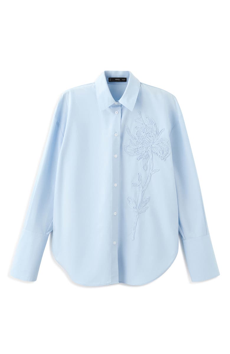 MANGO Embroidered Floral Button-Up Shirt, Alternate, color, Sky Blue