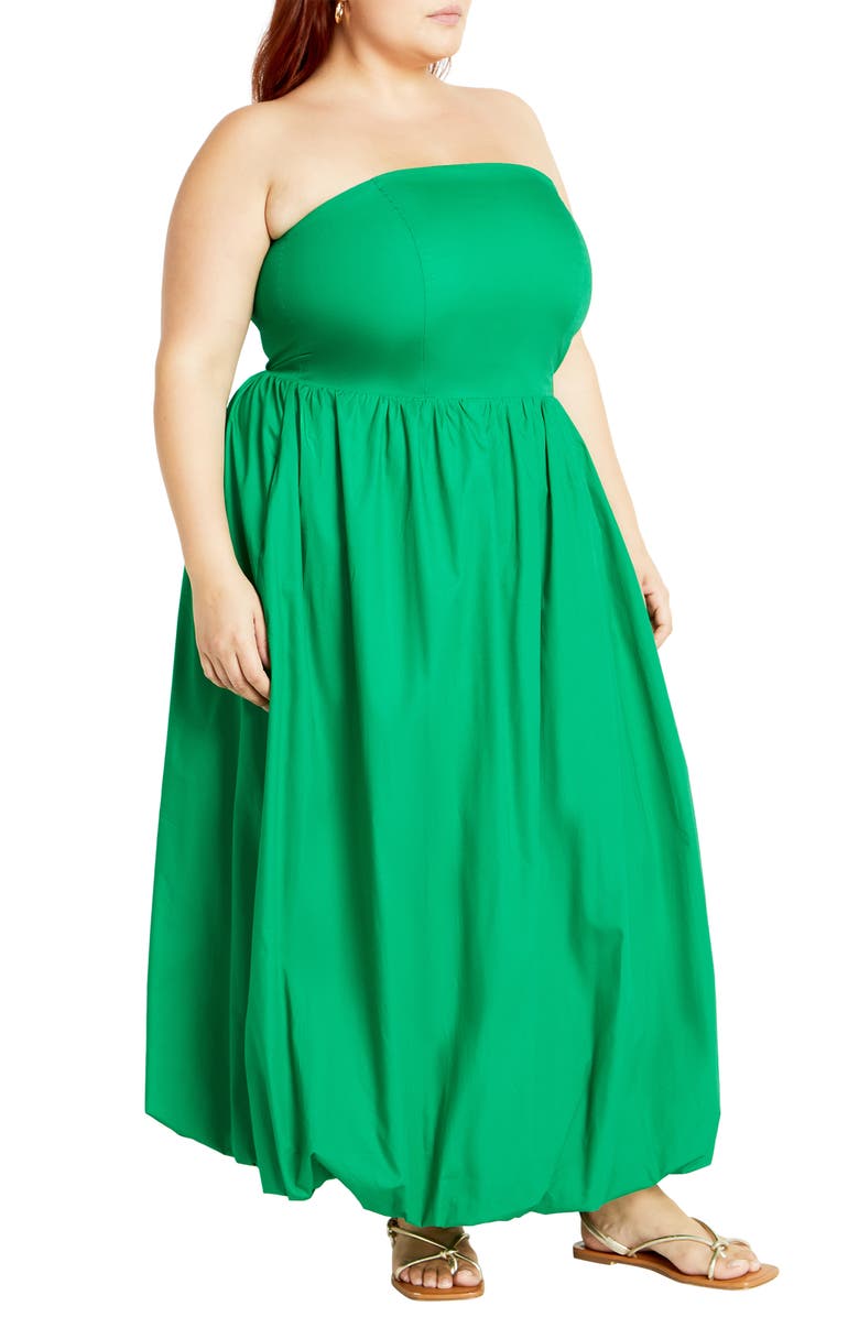 City Chic Alina Strapless Bubble Hem Maxi Dress, Alternate, color, Bright Green