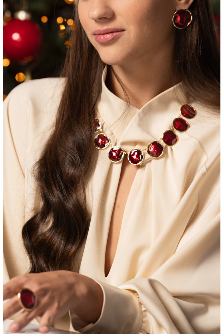 Enamel Ripple Earrings, Alternate, color, Red & Gold