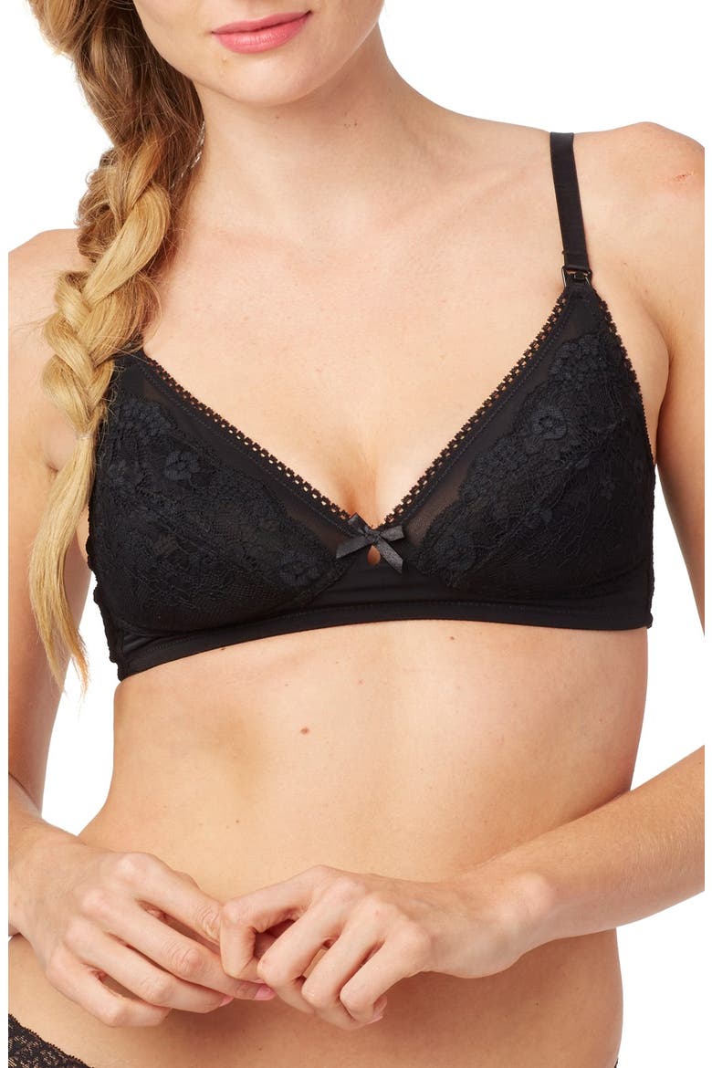 Unlined Wireless Lace Nursing Maternity Bra, Main, color, BLACK