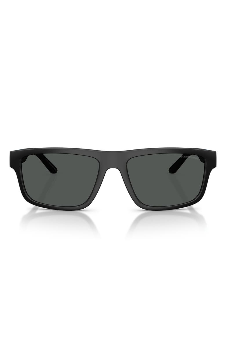 Emporio Armani 57mm Rectangle Sunglasses, Main, color, Matte Black / Dark Grey
