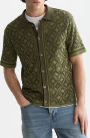Scotch & Soda Knit Short Sleeve Button-Up Shirt