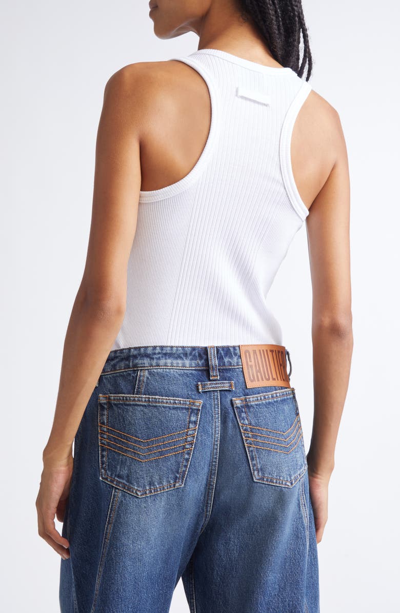 Jean Paul Gaultier Ring Detail Cotton Rib Tank, Alternate, color, White