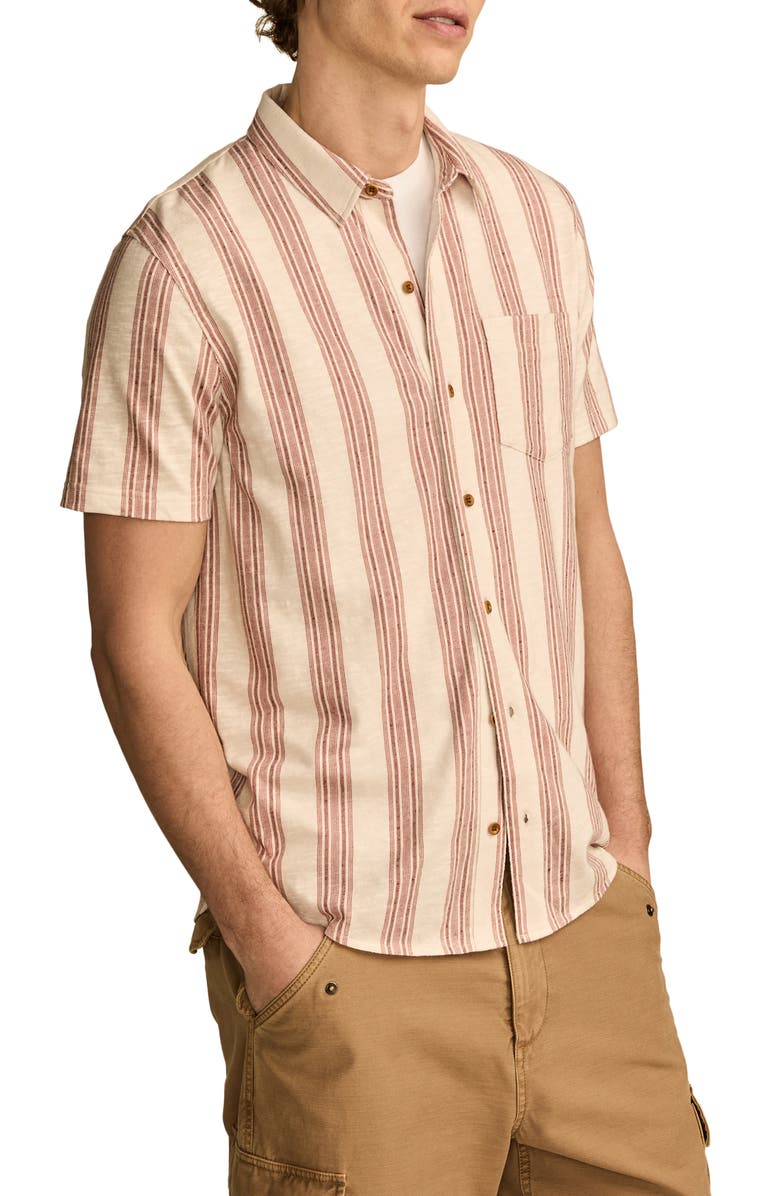 Lucky Brand Short Sleeve Cotton-Blend Button-Up Shirt, Alternate, color, Red Multi