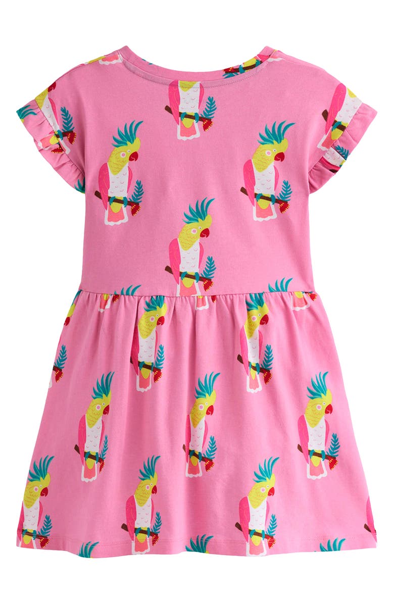 Mini Boden Kids' Printed Cotton Jersey T-Shirt Dress, Alternate, color, Flamingo Pink Tropical Bird