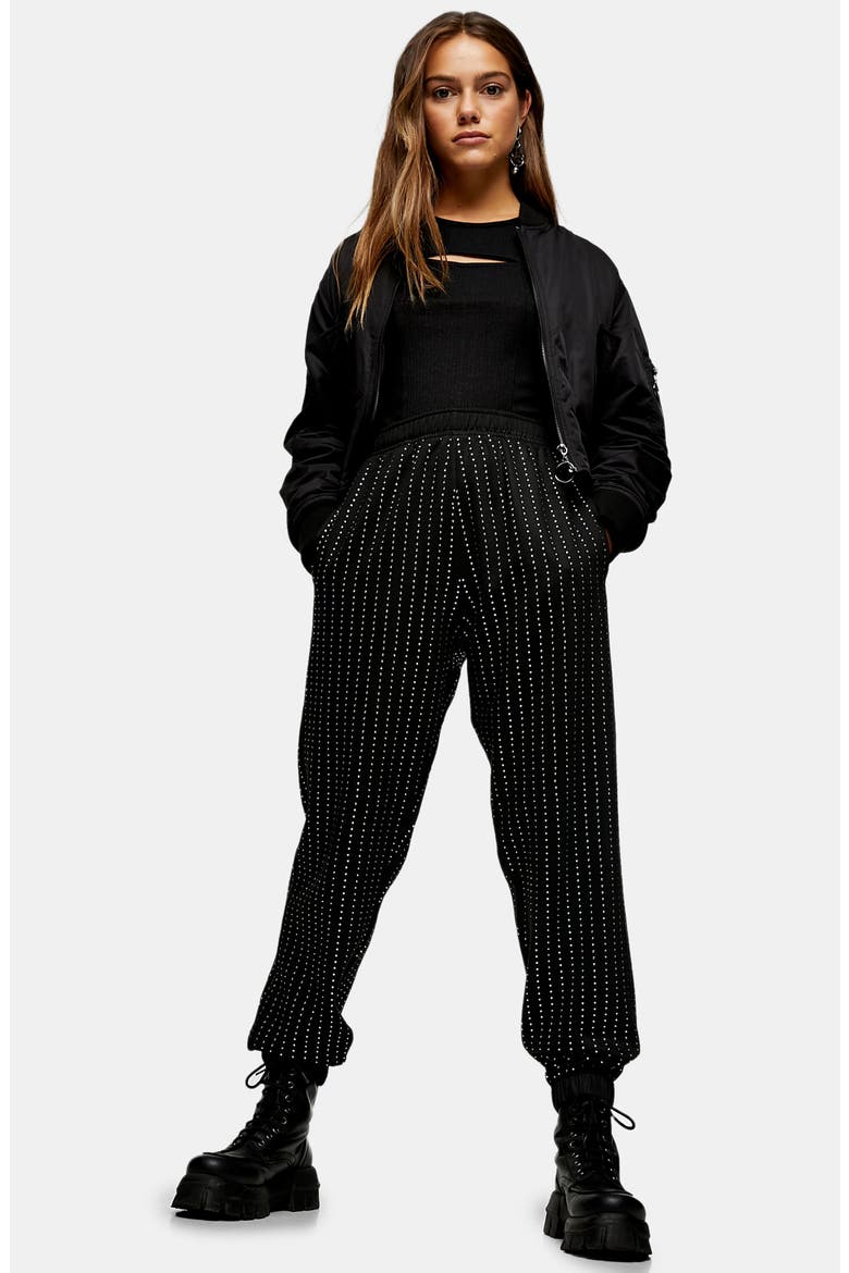 Diamante Detail Joggers, Alternate, color, BLACK