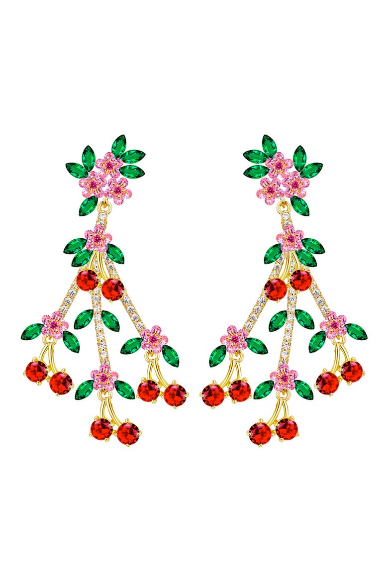 Donya Cherry Cubic Zirconia Drop Earrings, Main, color, RED