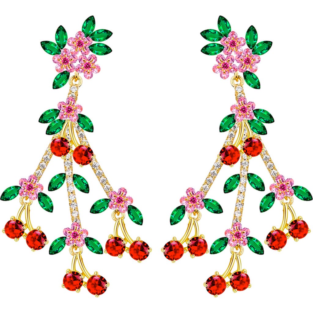 Eye Candy Los Angeles Donya Cherry Cubic Zirconia Drop Earrings In Red