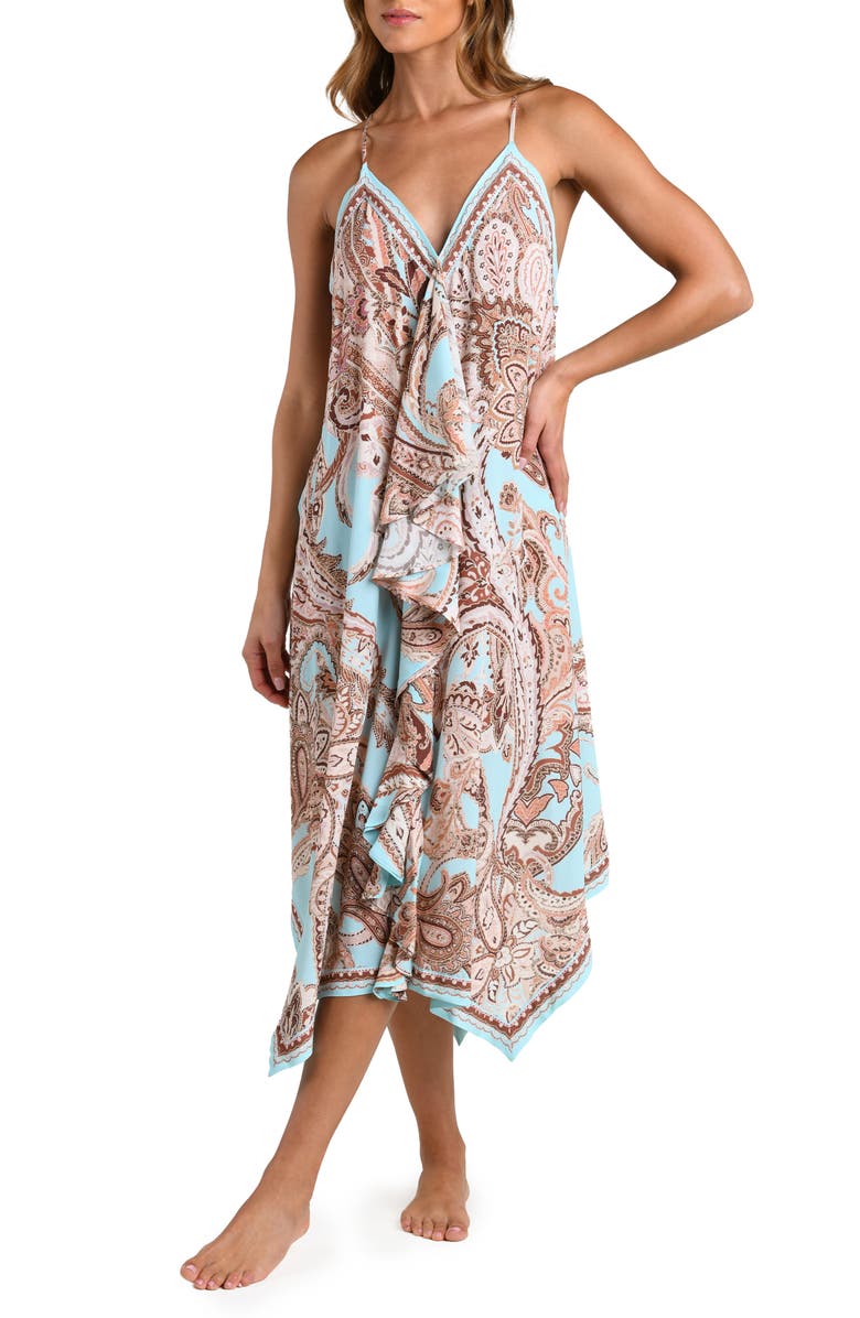 L'AGENCE Traditional Paisley Cover-Up Dress, Main, color, Blue Multi