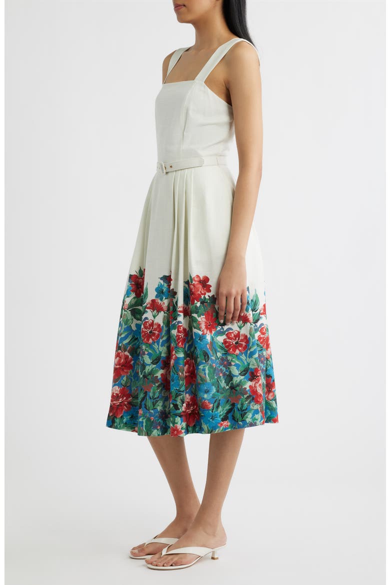 Belted Border Print Sleeveless Midi Dress, Alternate, color, IVORY MULTI