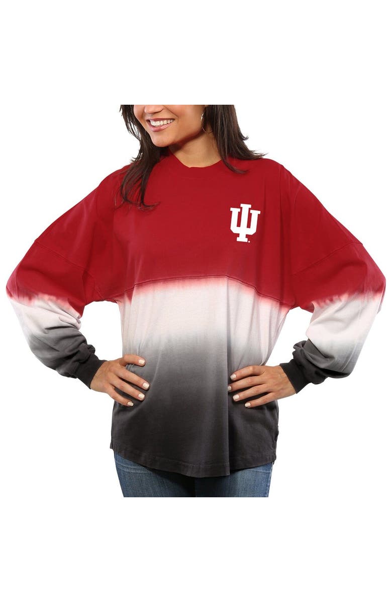 SPIRIT JERSEY Women's Crimson Indiana Hoosiers Ombre Long Sleeve Dip-Dyed Spirit Jersey, Alternate, color,