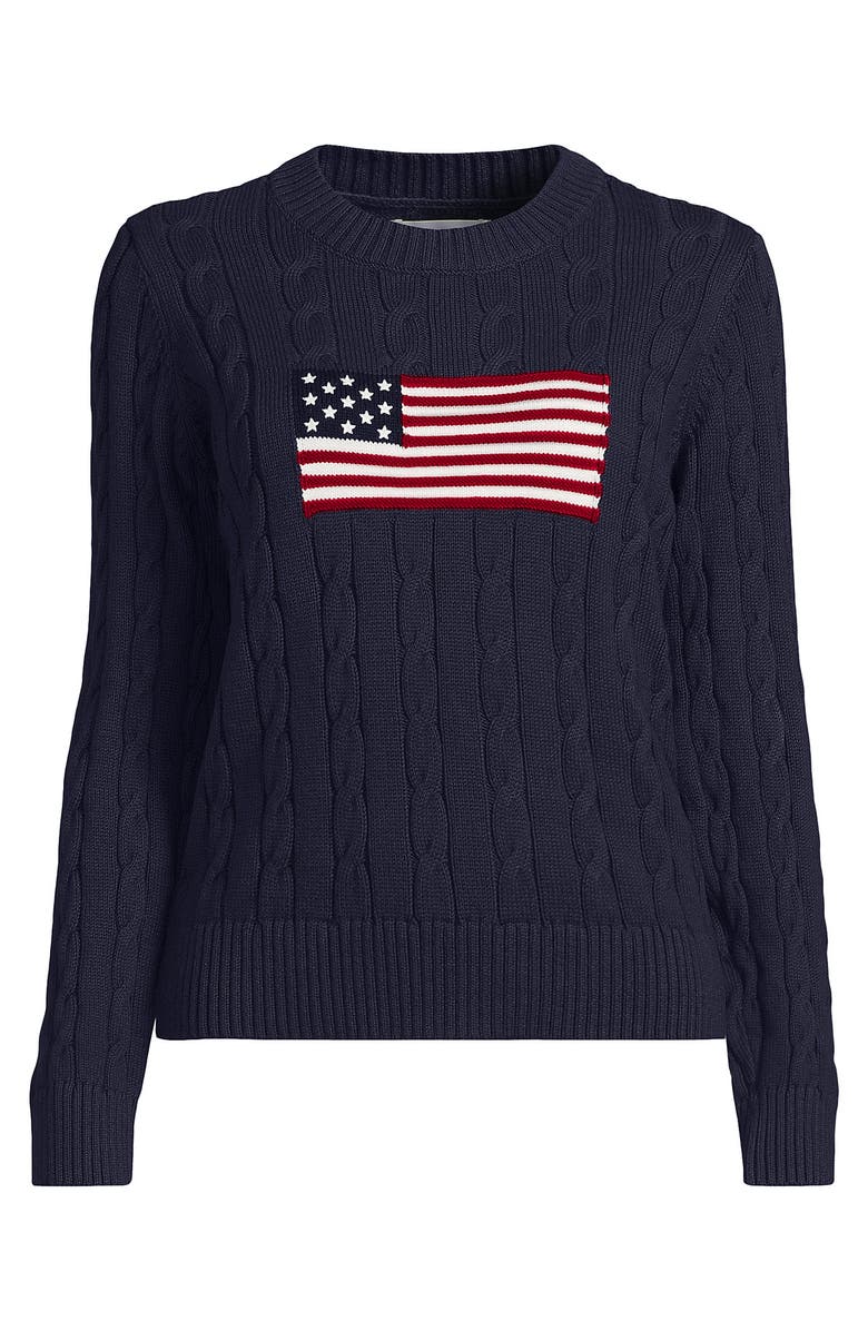 Lands' End American Flag Drifter Cable Sweater, Alternate, color, Flag/Faded Navy