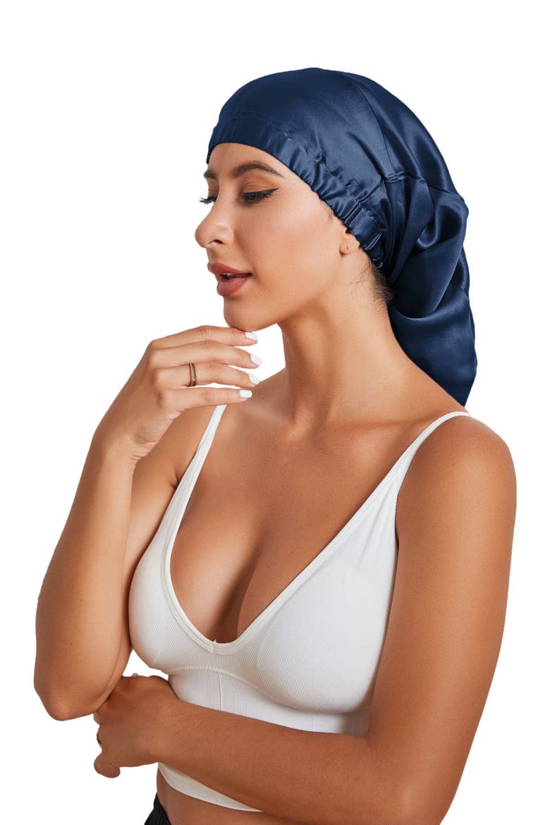 Pure Silk Elasticated Bonnet, Alternate, color, DarkBlue